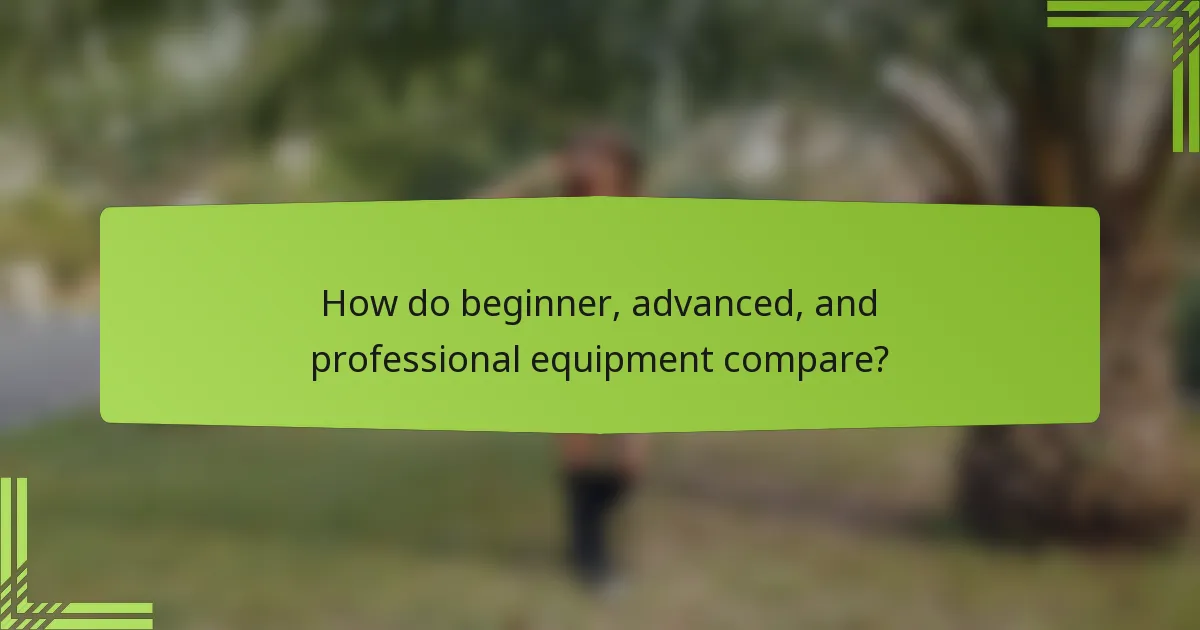 How do beginner, advanced, and professional equipment compare?